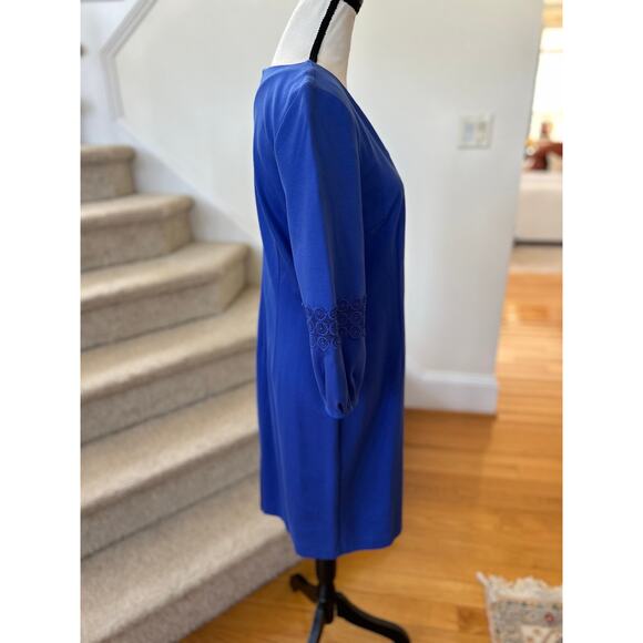 NWOT Talbots Cobalt Blue Blouson Sleeve Lace Knee Length Career Sheath Dress - Picture 6 of 9